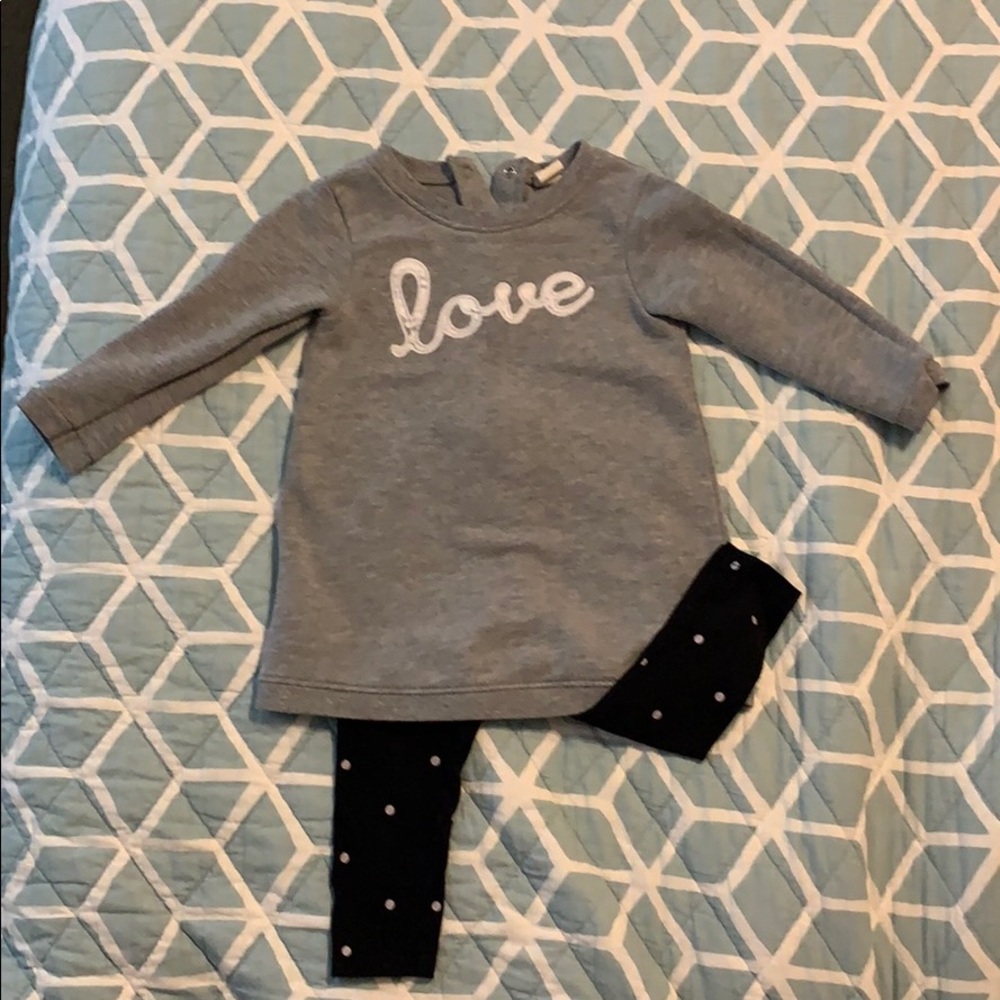 Love Sweater dress and black pants